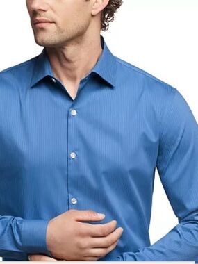 Kenneth Cole Men's Light Blue Pinstripe Dress Shirt